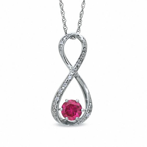 5.5mm Lab-Created Ruby and Diamond Accent Infinity Pendant in Sterling Silver