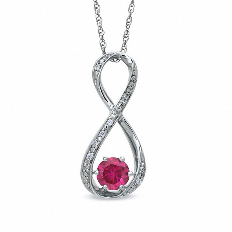 5.5mm Lab-Created Ruby and Diamond Accent Infinity Pendant in Sterling Silver|Peoples Jewellers
