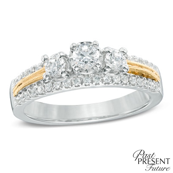 0.50 CT. T.W. Diamond Edge Past Present Future® Engagement Ring in 10K Two-Tone Gold