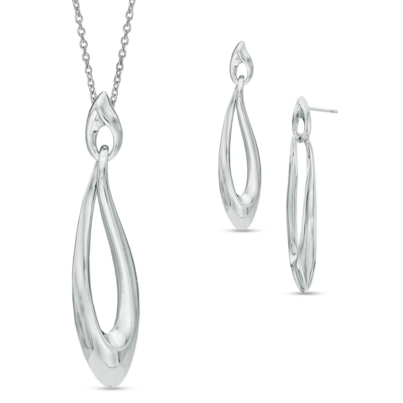 Twist Drop Earrings and Pendant Set in Sterling Silver|Peoples Jewellers