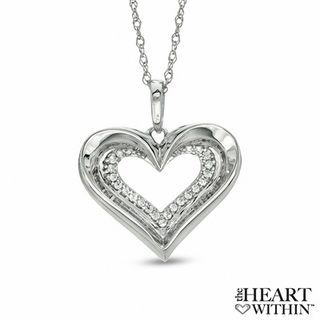 0.10 CT. T.W. Diamond Heart Pendant in 10K White Gold