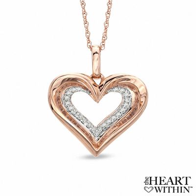 0.10 CT. T.W. Diamond Heart Pendant in 10K Rose Gold