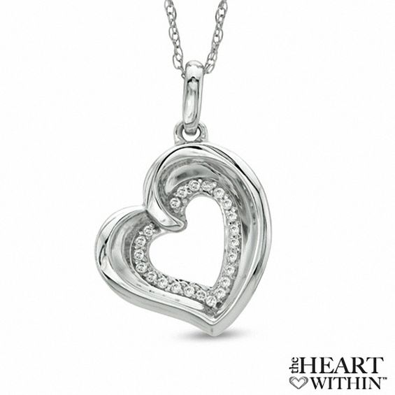 0.10 CT. T.W. Diamond Tilted Heart Pendant in 10K White Gold