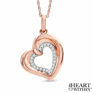 0.10 CT. T.W. Diamond Tilted Heart Pendant in 10K Rose Gold