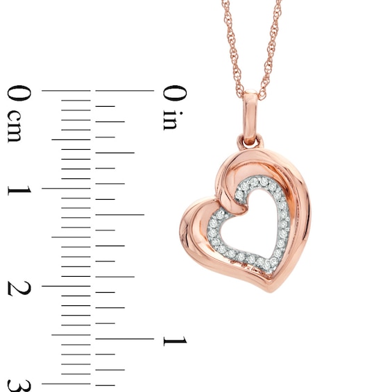 0.10 CT. T.W. Diamond Tilted Heart Pendant in 10K Rose Gold