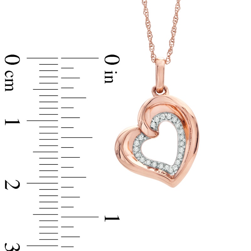 0.10 CT. T.W. Diamond Tilted Heart Pendant in 10K Rose Gold