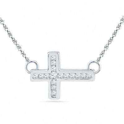 CT. T.W. Diamond Sideways Cross Necklace in Sterling Silver