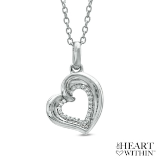 Diamond Accent Tilted Heart Pendant in Sterling Silver