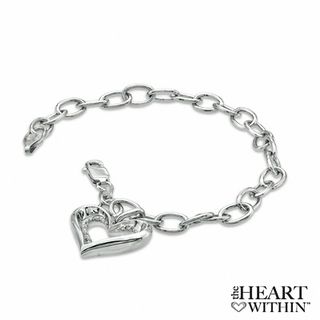 Diamond Accent Heart Charm Bracelet in Sterling Silver - 7.5"