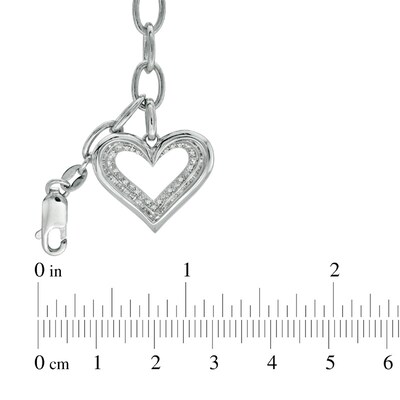 Diamond Accent Heart Charm Bracelet in Sterling Silver - 7.5"