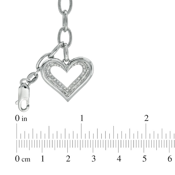 Diamond Accent Heart Charm Bracelet in Sterling Silver - 7.5"