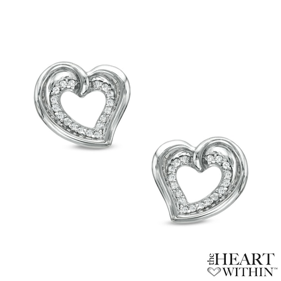 Diamond Accent Heart Stud Earrings in Sterling Silver