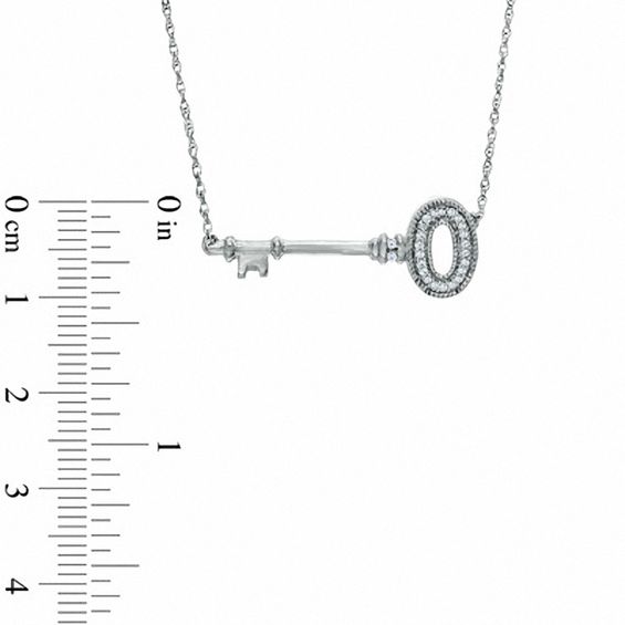 Diamond Accent Sideways Key Necklace in Sterling Silver