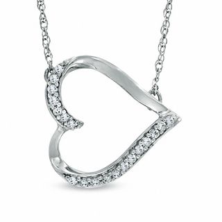 0.10 CT. T.W. Diamond Sideways Heart Necklace in Sterling Silver