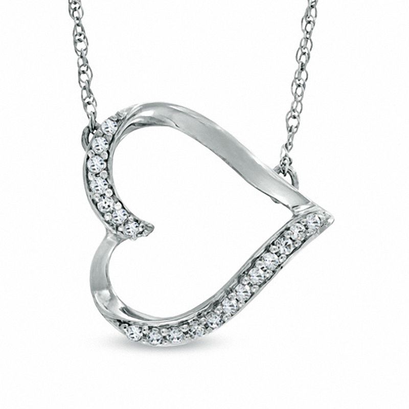0.10 CT. T.W. Diamond Sideways Heart Necklace in Sterling Silver|Peoples Jewellers