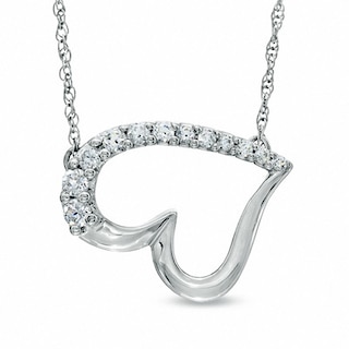 0.23 CT. T.W. Diamond Sideways Tilted Heart Necklace in Sterling Silver