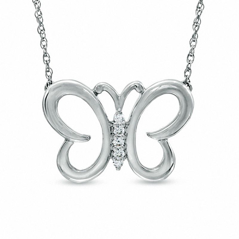 Diamond Accent Butterfly Necklace in Sterling Silver|Peoples Jewellers