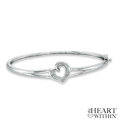 Diamond Accent Heart Bangle in Sterling Silver