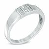 Thumbnail Image 1 of Men's 0.10 CT. T.W. Baguette and Round Diamond Ring in 10K White Gold