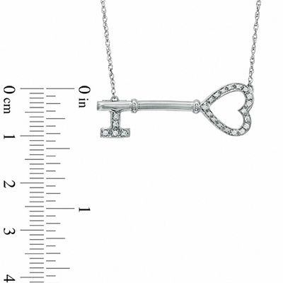 0.10 CT. T.W. Diamond Sideways Heart-Top Key Necklace in Sterling Silver