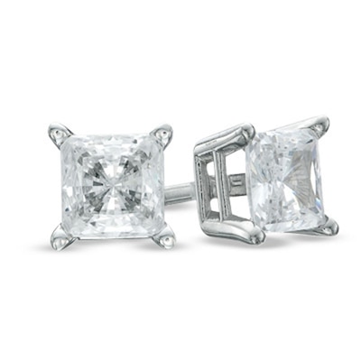 Celebration Canadian Ideal 0.30 CT. T.W. Princess-Cut Certified Diamond Solitaire Earrings in 14K White Gold (I/I1)