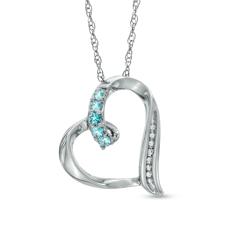 Aquamarine and Diamond Accent Looping Heart Pendant in Sterling Silver|Peoples Jewellers