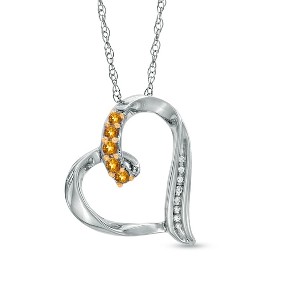 Citrine and Diamond Accent Looping Heart Pendant in Sterling Silver