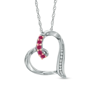 Lab-Created Ruby and Diamond Accent Looping Heart Pendant in Sterling Silver