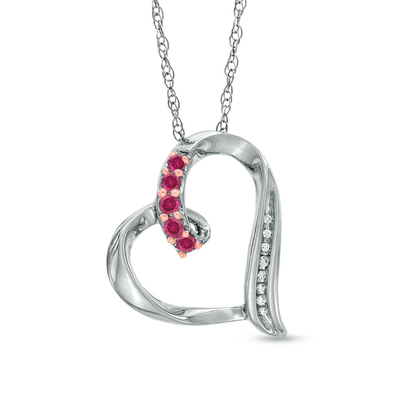 Lab-Created Ruby and Diamond Accent Looping Heart Pendant in Sterling Silver|Peoples Jewellers
