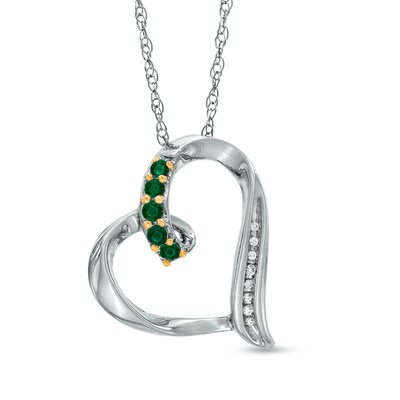 Lab-Created Emerald and Diamond Accent Looping Heart Pendant in Sterling Silver