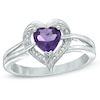 6.0mm Heart-Shaped Amethyst and Diamond Accent Ring in Sterling Silver