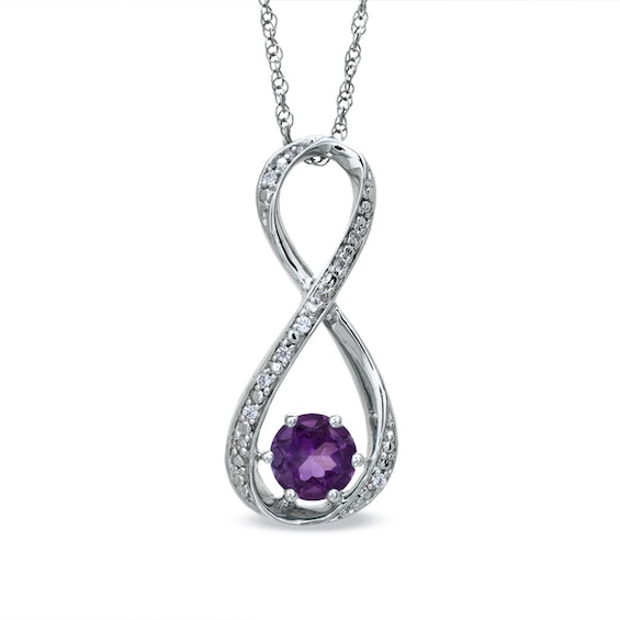 5.5mm Amethyst and Diamond Accent Infinity Pendant in Sterling Silver