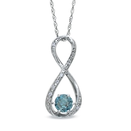 5.5mm Aquamarine and Diamond Accent Infinity Pendant in Sterling Silver