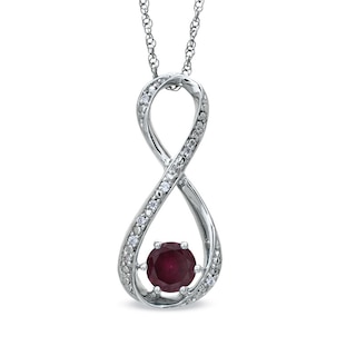 5.5mm Garnet and Diamond Accent Infinity Pendant in Sterling Silver