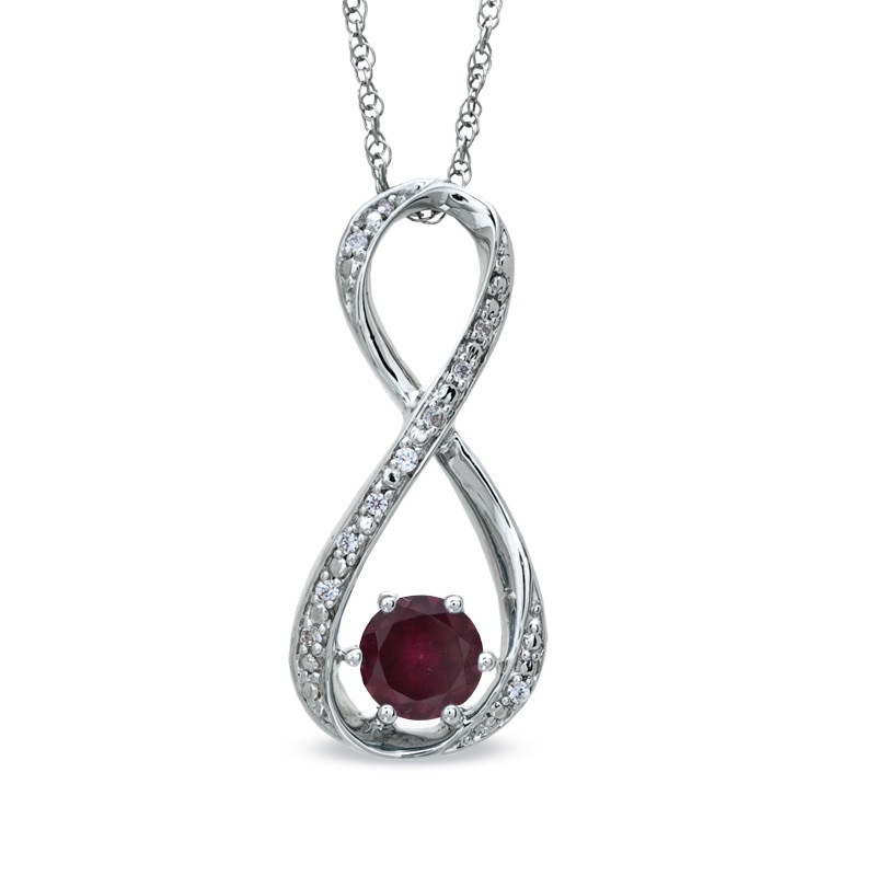 5.5mm Garnet and Diamond Accent Infinity Pendant in Sterling Silver|Peoples Jewellers
