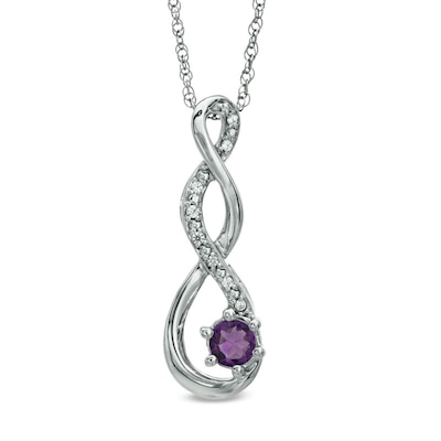 5.5mm Amethyst and Diamond Accent Twist Pendant in Sterling Silver