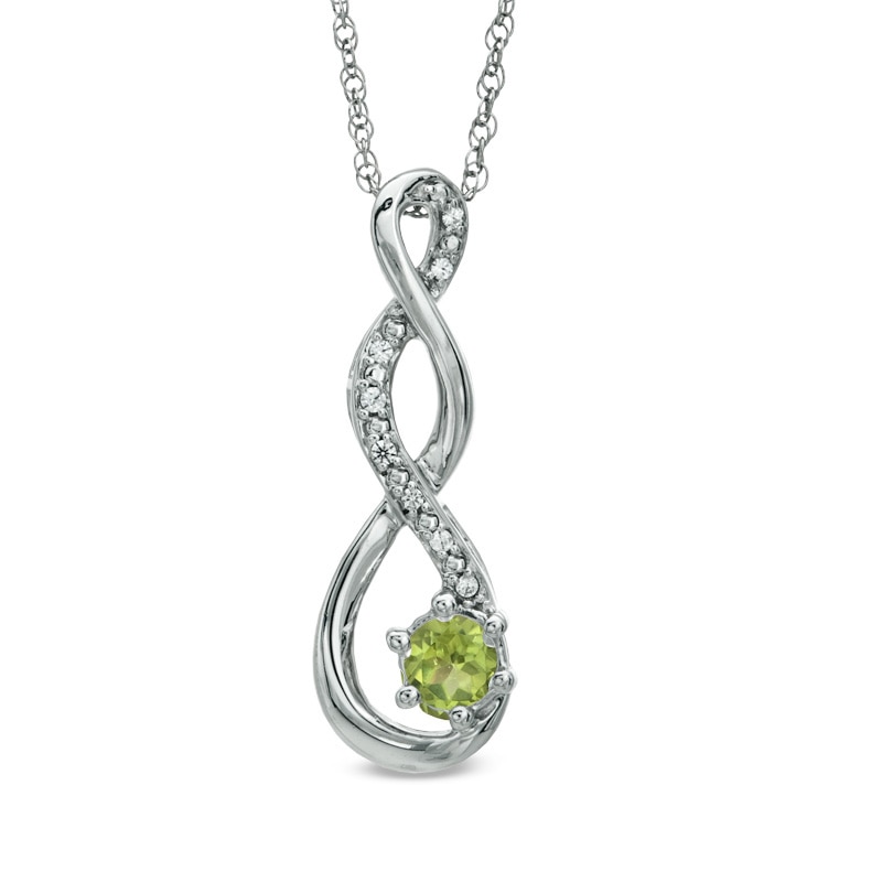 5.5mm Peridot and Diamond Accent Twist Pendant in Sterling Silver|Peoples Jewellers