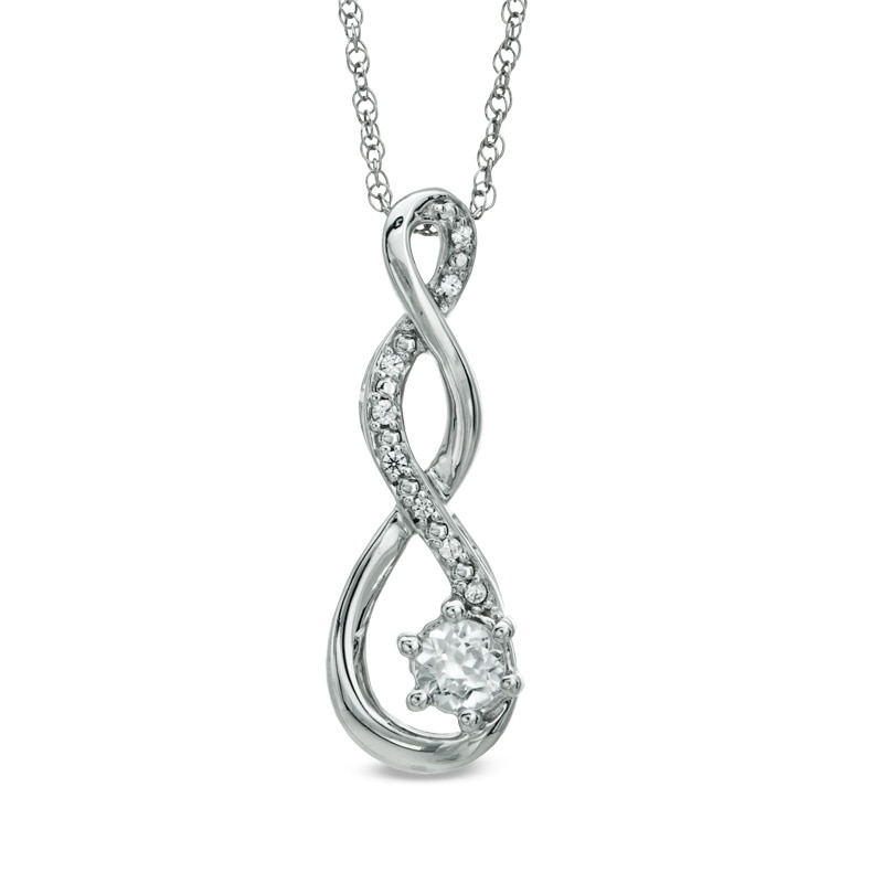 5.5mm Lab-Created White Sapphire and Diamond Accent Twist Pendant in Sterling Silver|Peoples Jewellers