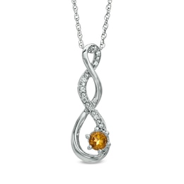 5.5mm Citrine and Diamond Accent Twist Pendant in Sterling Silver