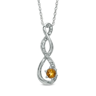 5.5mm Citrine and Diamond Accent Twist Pendant in Sterling Silver