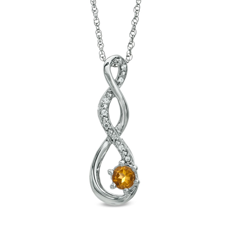 5.5mm Citrine and Diamond Accent Twist Pendant in Sterling Silver|Peoples Jewellers
