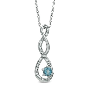 5.5mm Aquamarine and Diamond Accent Twist Pendant in Sterling Silver