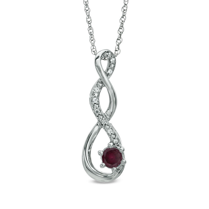 5.5mm Garnet and Diamond Accent Twist Pendant in Sterling Silver|Peoples Jewellers