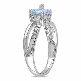 7.0mm Heart-Shaped Aquamarine and Diamond Accent Split Shank Ring in Sterling Silver