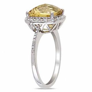 10.0mm Cushion-Cut Citrine and 0.10 CT. T.W. Diamond Frame Ring in Sterling Silver