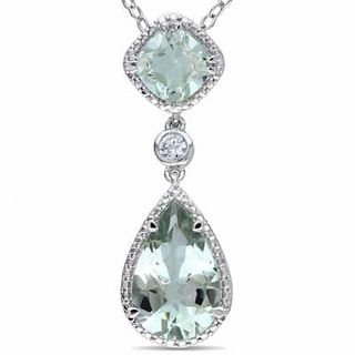 Green Quartz and Lab-Created White Sapphire Double Drop Pendant in Sterling Silver