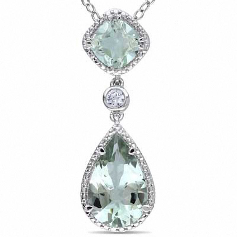 Green Quartz and Lab-Created White Sapphire Double Drop Pendant in Sterling Silver|Peoples Jewellers
