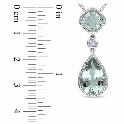 Green Quartz and Lab-Created White Sapphire Double Drop Pendant in Sterling Silver