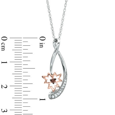 Enhanced Champagne and White Diamond Accent Maple Leaf Drop Pendant in Sterling Silver and 10K Rose Gold