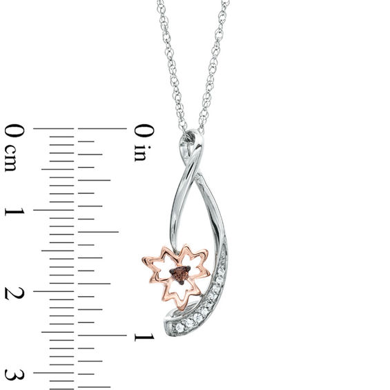 Enhanced Champagne and White Diamond Accent Maple Leaf Drop Pendant in Sterling Silver and 10K Rose Gold